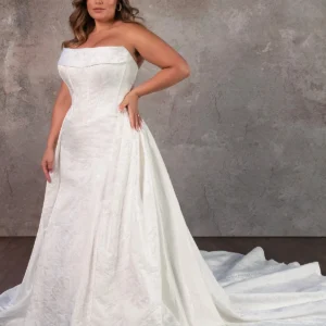 Glamour suknia ślubna bez ramiączek typu fit & flare z odpinaną spódnicą wierzchnią