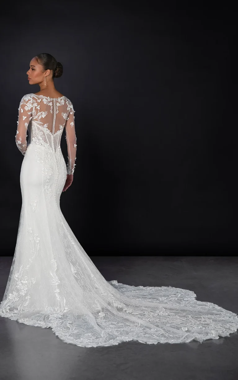 Suknia ślubna romantyczna bez ramiączek koronkowa fit & flare z kwiatami 3D