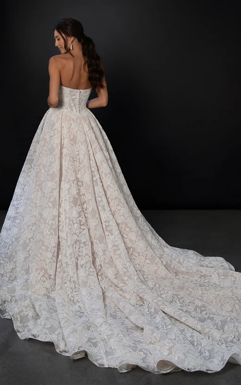 Suknia ślubna bez ramiączek koronkowa i tiulowa fit & flare z odpinaną spódnicą