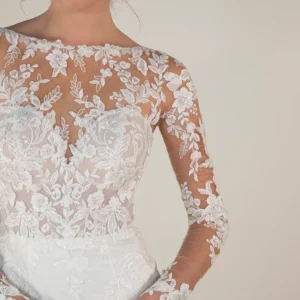 Romantyczna suknia ślubna typu fit & flare z długimi koronkowymi rękawami – 7867, dodatkowe ujęcie 5
