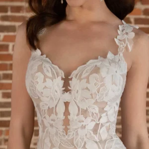 Romantyczna koronkowa suknia ślubna typu fit & flare z głębokim dekoltem – D3709, dodatkowe ujęcie 6