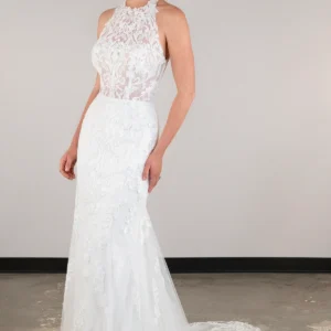 Zmysłowa koronkowa suknia ślubna typu fit & flare z dekoltem halter – D4120, dodatkowe ujęcie 1