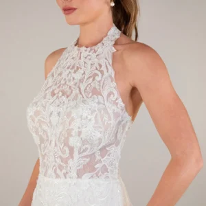 Zmysłowa koronkowa suknia ślubna typu fit & flare z dekoltem halter – D4120, dodatkowe ujęcie 3