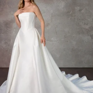 Glamour suknia ślubna bez ramiączek typu fit & flare z odpinaną spódnicą wierzchnią – D4149, dodatkowe ujęcie 4