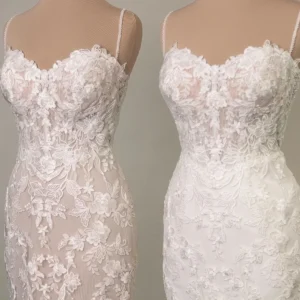 Koronkowa suknia ślubna typu fit & flare z koralikowymi ramiączkami spaghetti – D4344, dodatkowe ujęcie 3