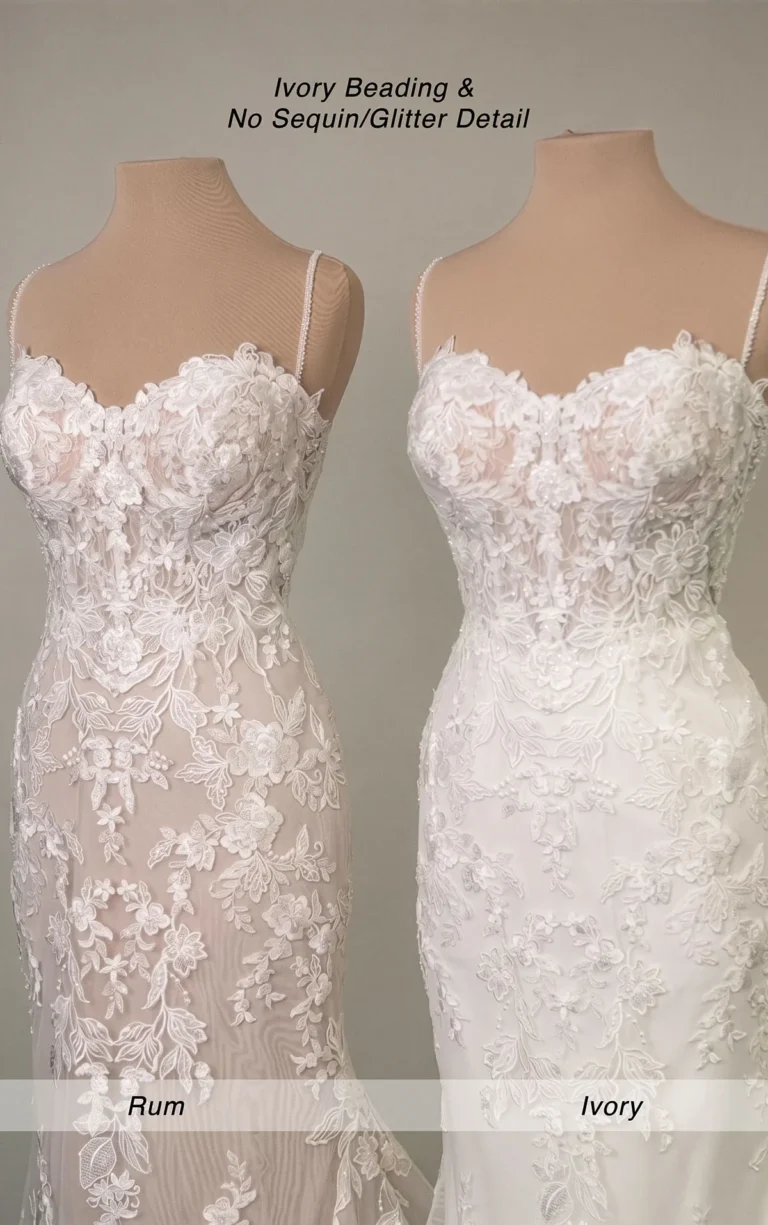Koronkowa suknia ślubna typu fit & flare z koralikowymi ramiączkami spaghetti