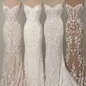 Suknia ślubna typu fit & flare bez ramiączek z koralikowaną koronką i aplikacjami 3D – D4368, dodatkowe ujęcie 7