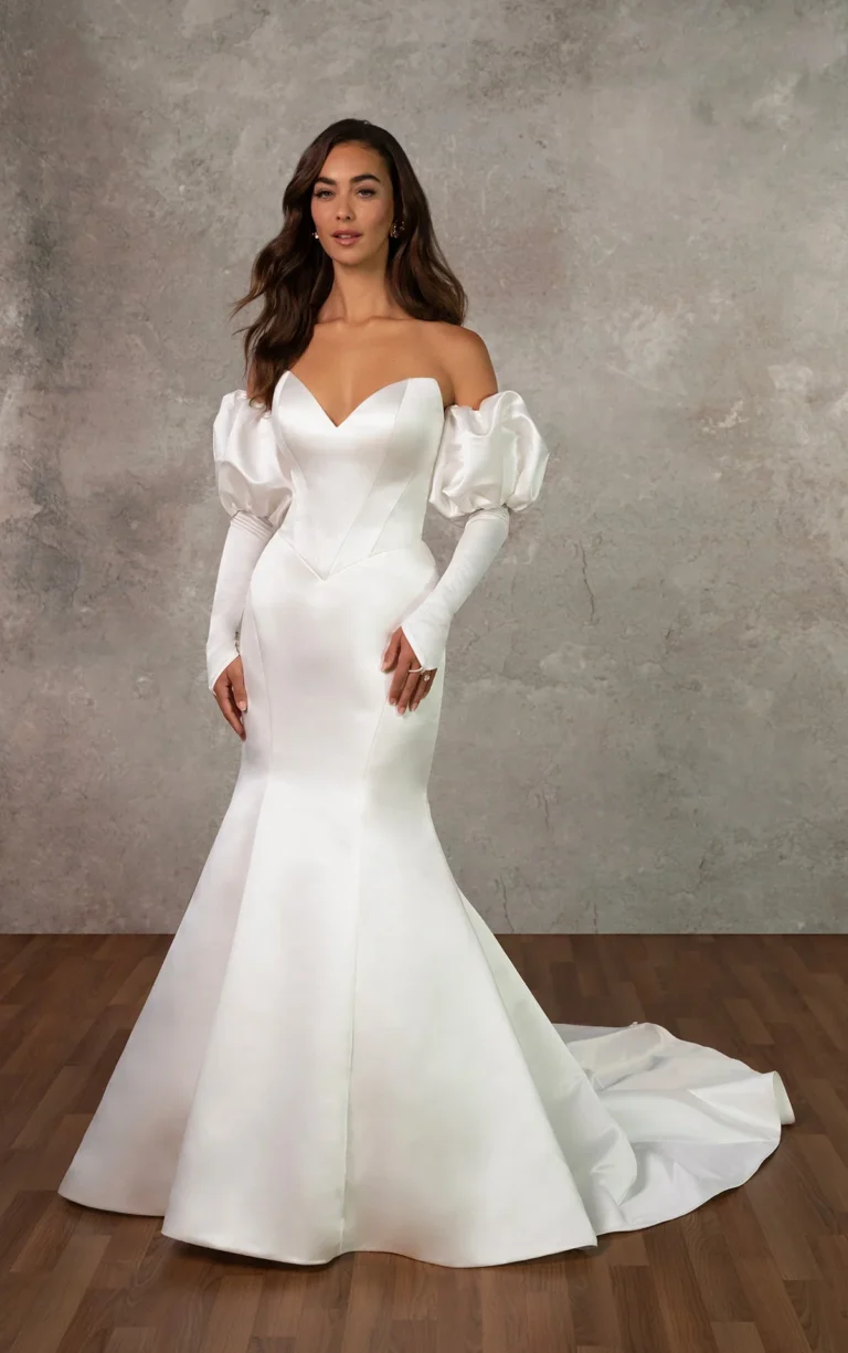 Suknia ślubna typu fit & flare bez ramiączek z satyny Grand Satin z kokardą z tyłu