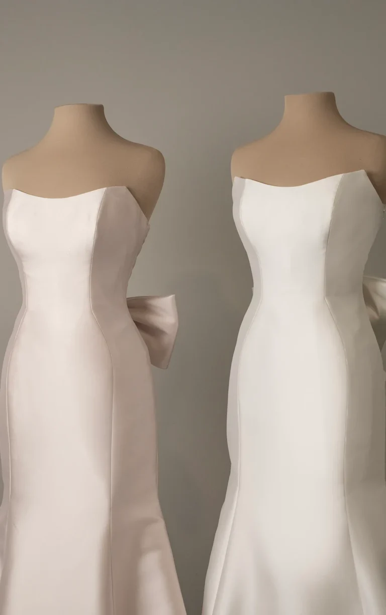 Suknia ślubna typu fit & flare z mikado bez ramiączek z detalem w postaci kokardy